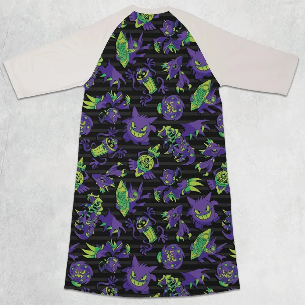 Ghost Type Pokemon Pattern 3/4 Sleeve Raglan Dress - 2