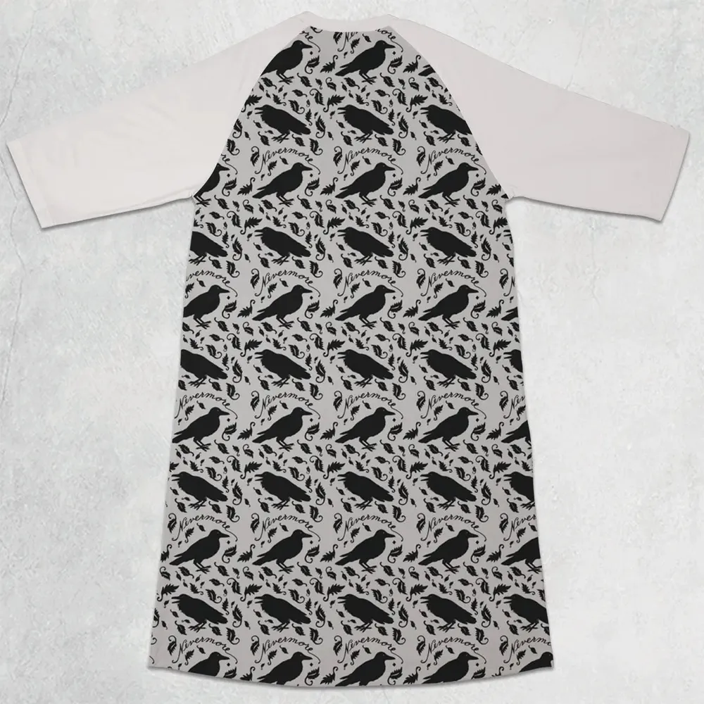 Nevermore The Raven Edgar Allan Poe Pattern 3/4 Sleeve Raglan Dress - 2