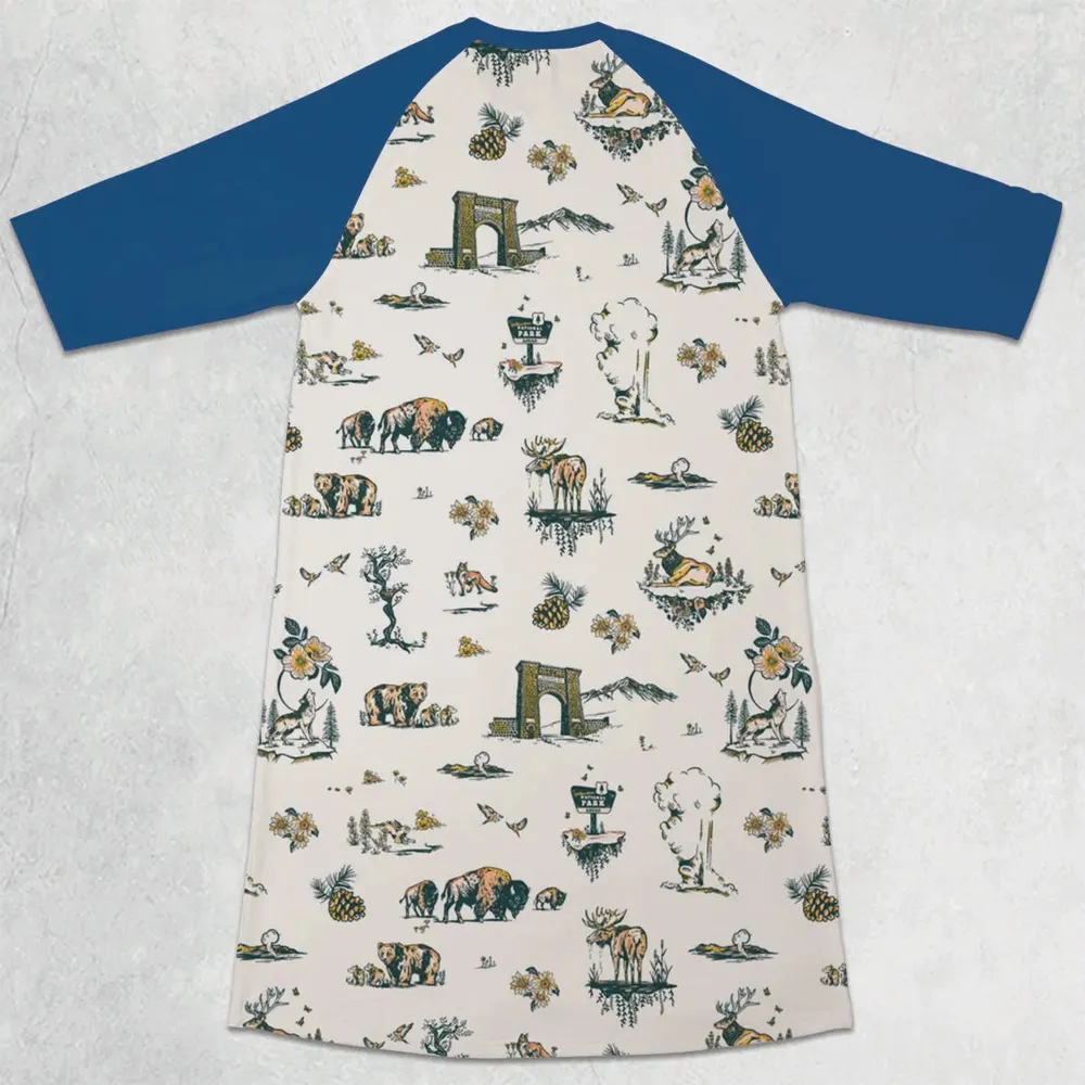 Yellowstone National Park Pattern 3/4 Sleeve Raglan Dress - 2