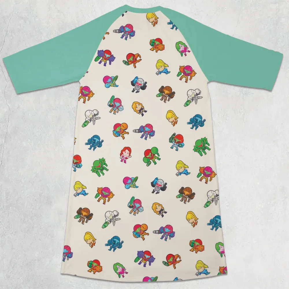 The Many Suits Of Samus Metroid Pattern 3/4 Sleeve Raglan Dress - 2