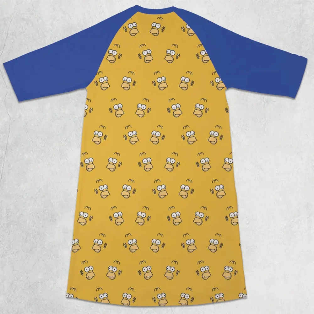 Homer Simpson Pattern 3/4 Sleeve Raglan Dress - 2