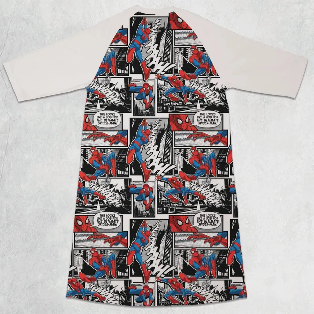 Spider Man Comic Pattern 3/4 Sleeve Raglan Dress - 2