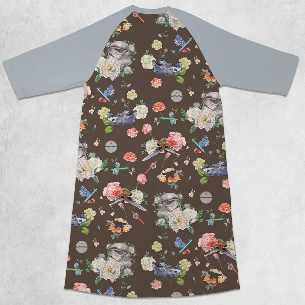Stormtrooper Flower Vintage Pattern 3/4 Sleeve Raglan Dress - 2