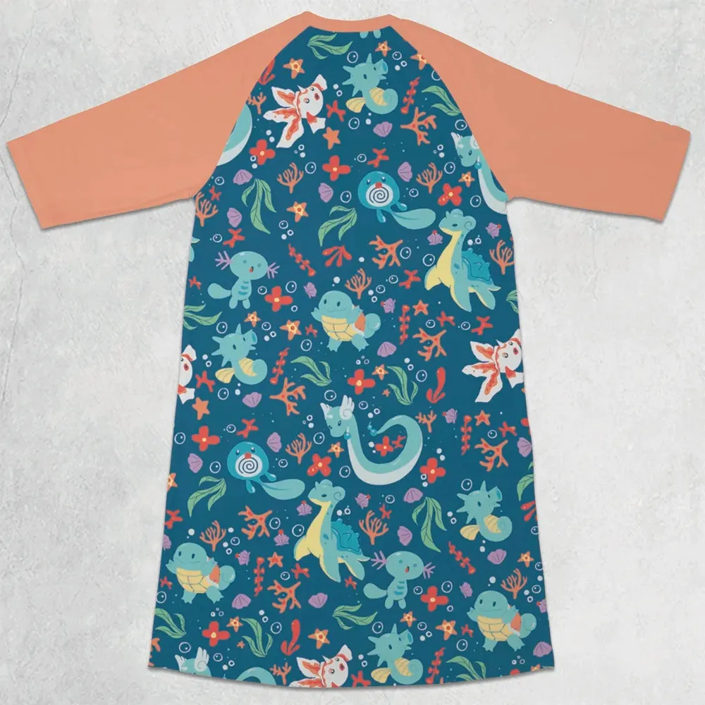 Water Pokemon Pattern 3/4 Sleeve Raglan Dress - 2