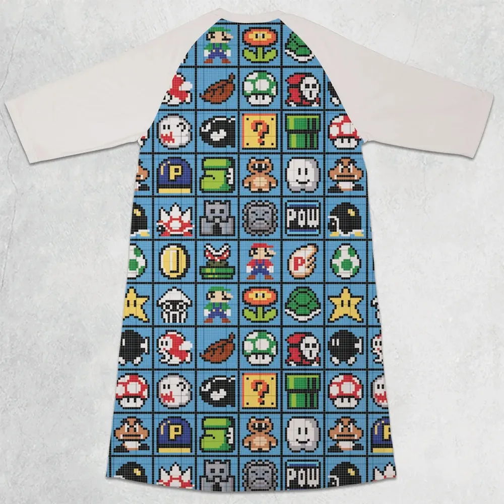 Mario Pixel Super Mario Pattern 3/4 Sleeve Raglan Dress - 2
