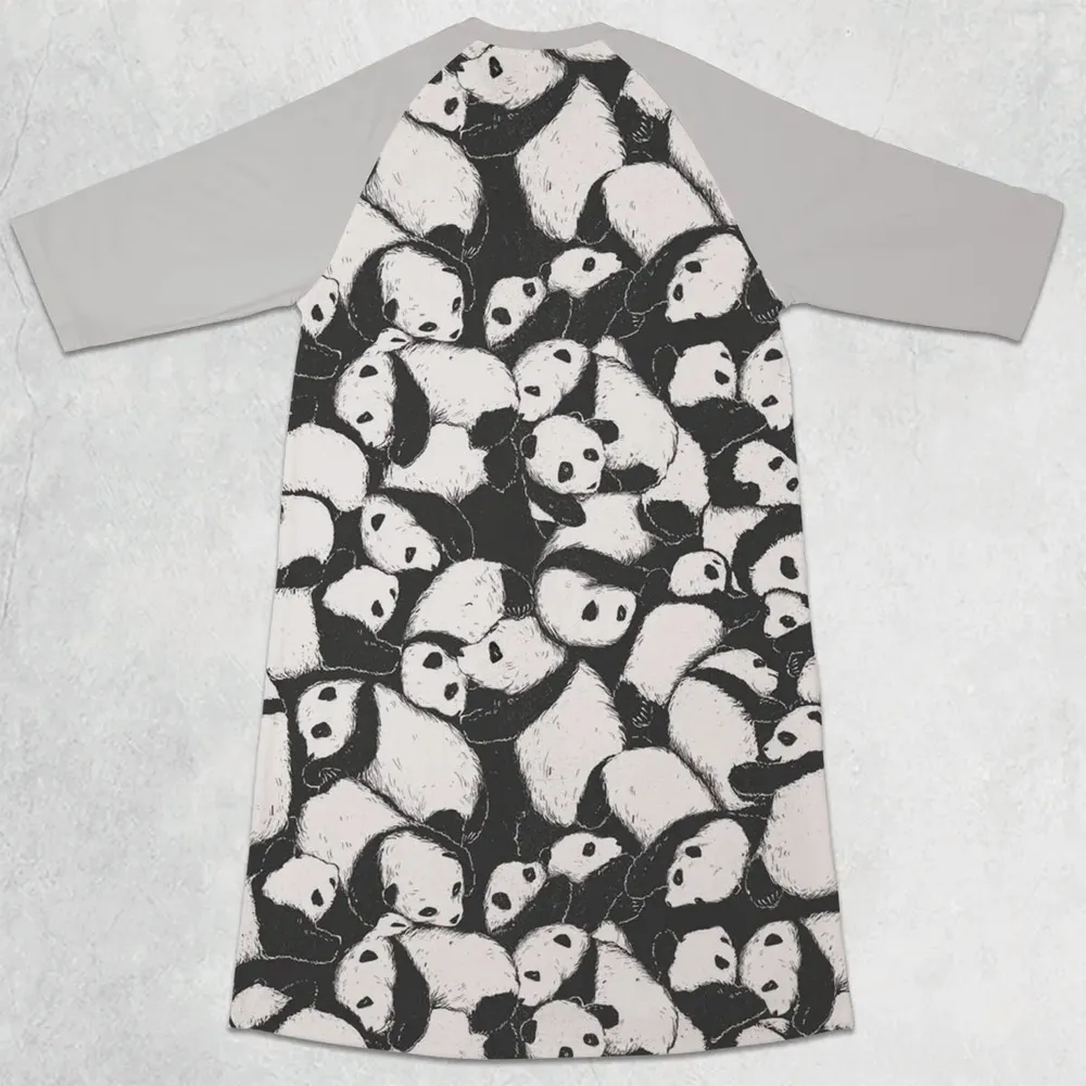 Lazy Day Panda Pattern 3/4 Sleeve Raglan Dress - 2