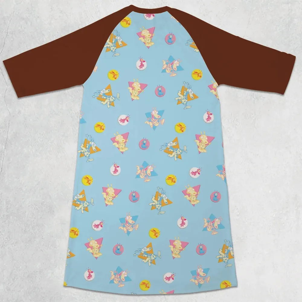 Rocko and Spunky Pattern Rocko's Modern Life 3/4 Sleeve Raglan Dress - 2