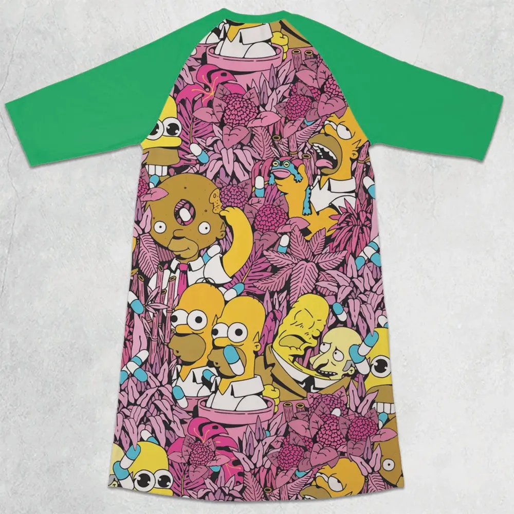 Homer Simpson In Flower Bush The Simpsons 3/4 Sleeve Raglan Dress - 2
