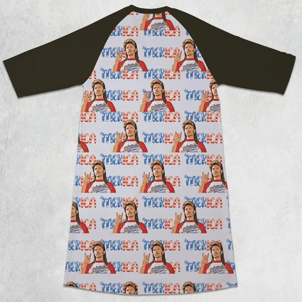 Joe Dirt 'Merica 4th Of July Pattern 3/4 Sleeve Raglan Dress - 2