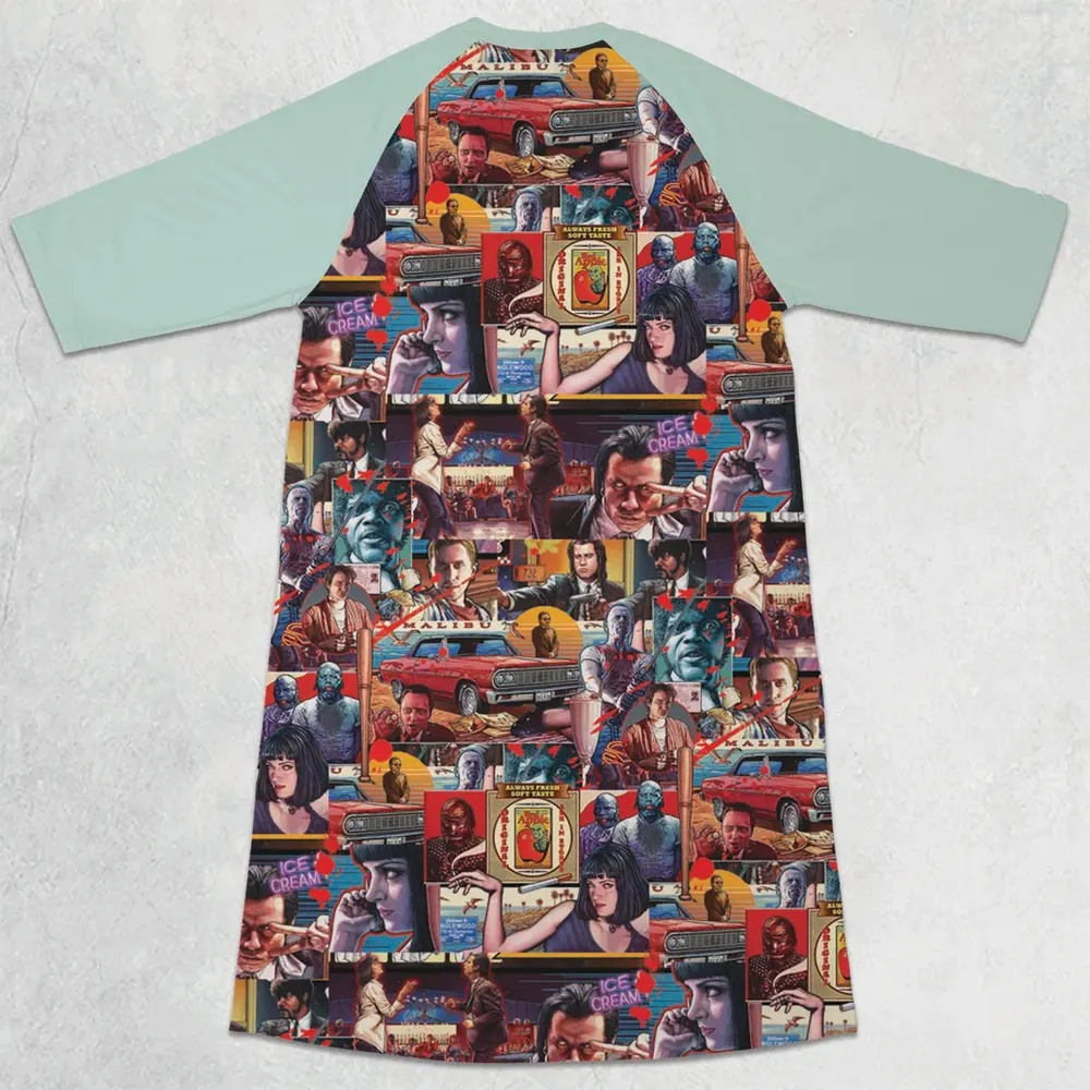 Retro Scenes Mia Wallace Vincent Vega Jules Winnfields Pulp Fiction 3/4 Sleeve Raglan Dress - 2