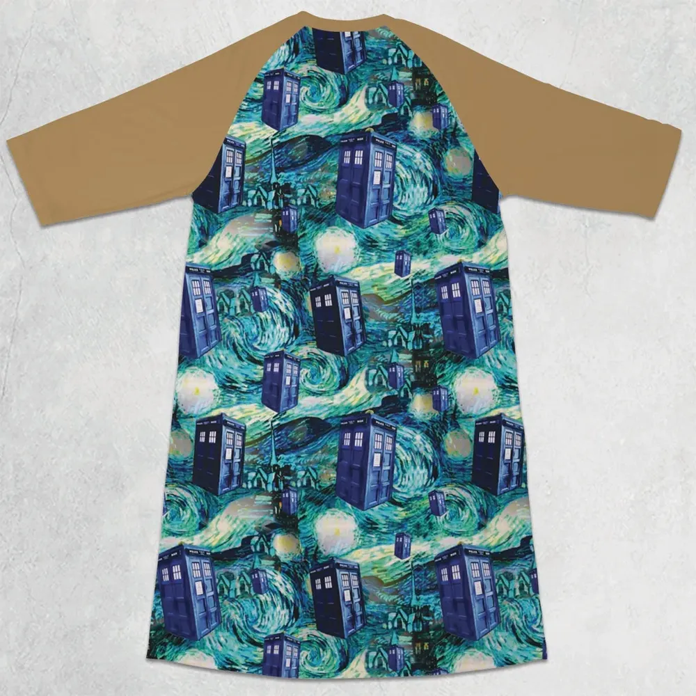 Tardis Starry Night Doctor Who 3/4 Sleeve Raglan Dress - 2