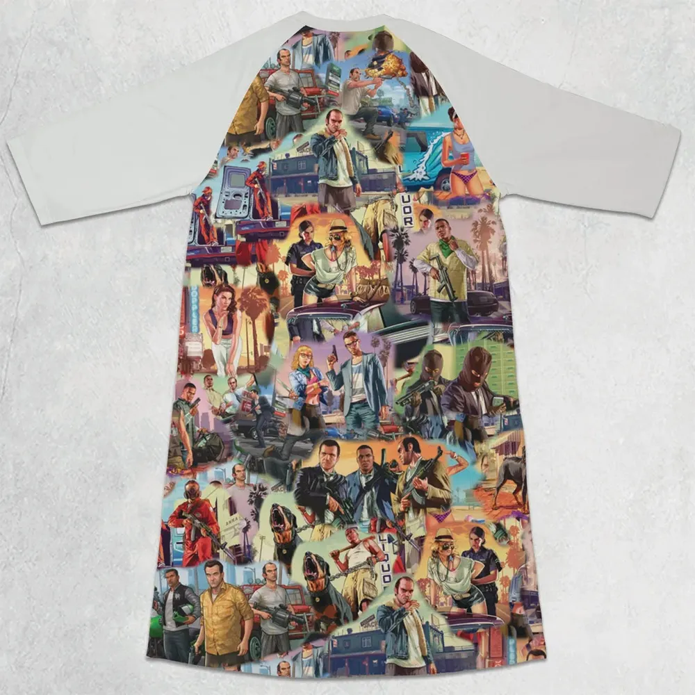 GTA Grand Theft Auto Scenes 3/4 Sleeve Raglan Dress - 2
