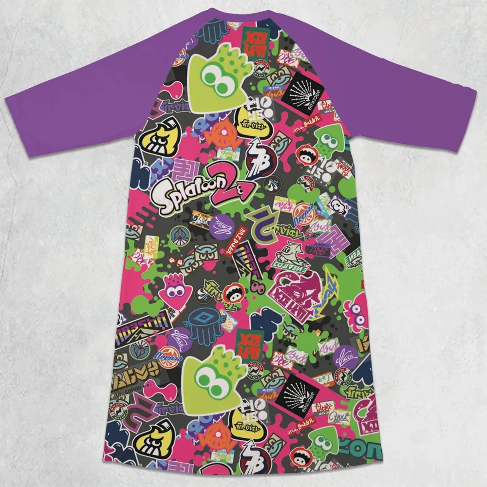 Splatoon Video Game Pattern 3/4 Sleeve Raglan Dress - 2