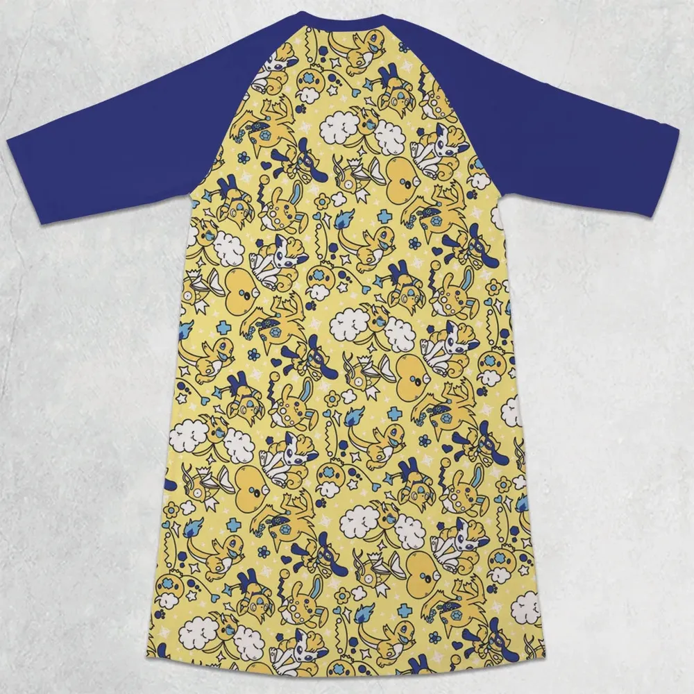 Shiny Magikarp Pokemon Pattern 3/4 Sleeve Raglan Dress - 2