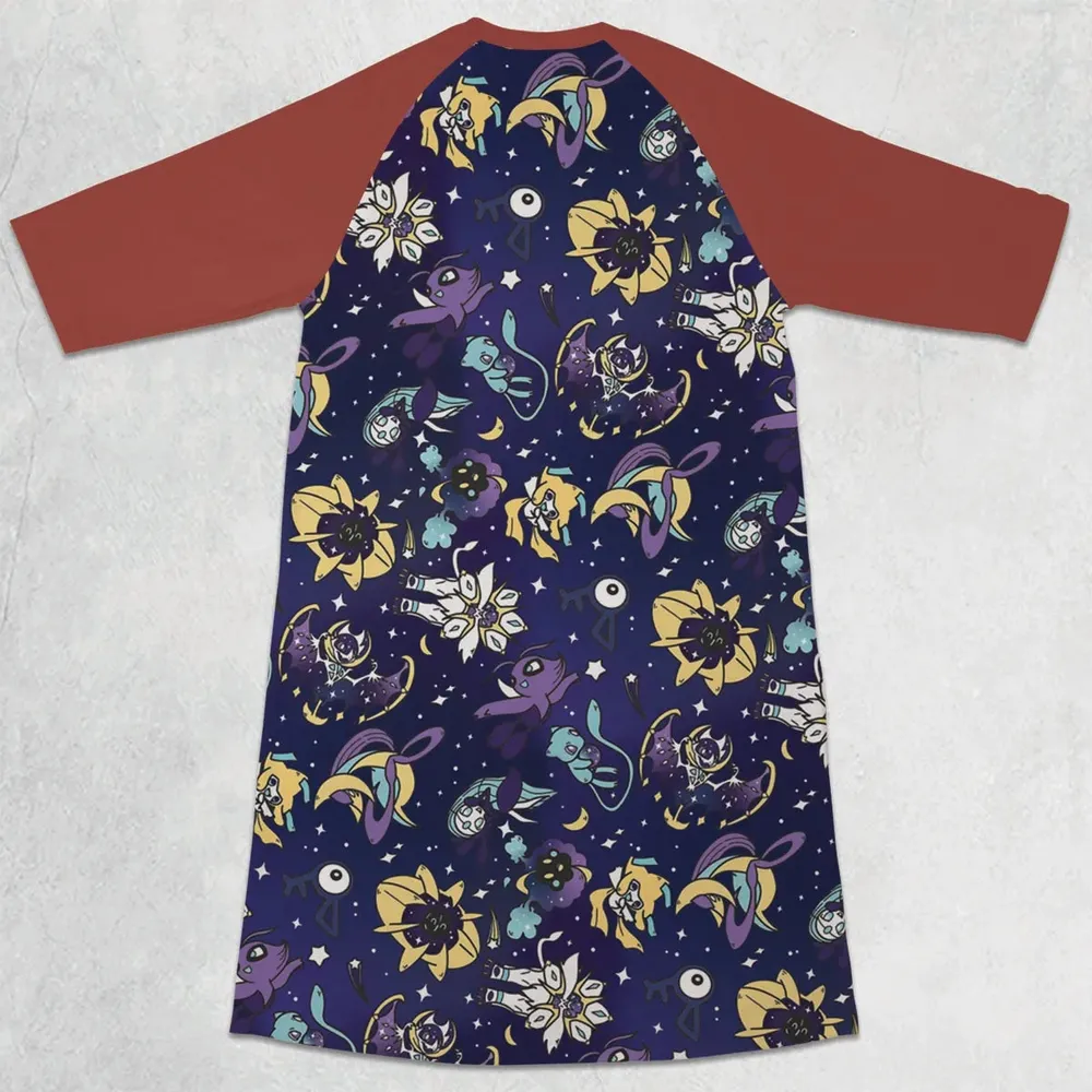 Galaxy Mew Psychic Type Pokemon 3/4 Sleeve Raglan Dress - 2