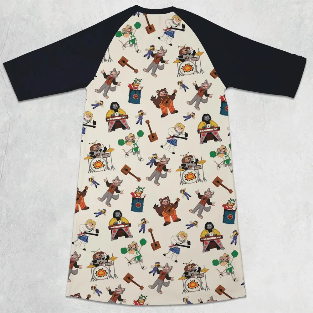 The Rock-afire Explosion Pattern 3/4 Sleeve Raglan Dress - 2