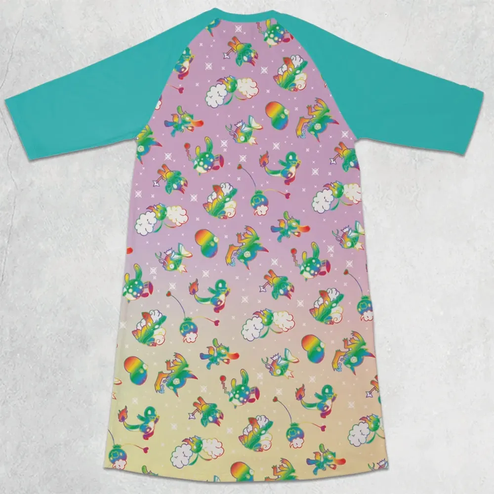 Rainbow Pokemon Pattern 3/4 Sleeve Raglan Dress - 2