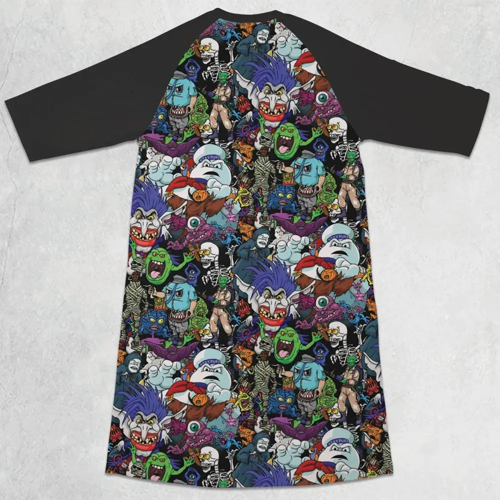 I Ain't Afraid Of No Ghosts 3/4 Sleeve Raglan Dress - 2
