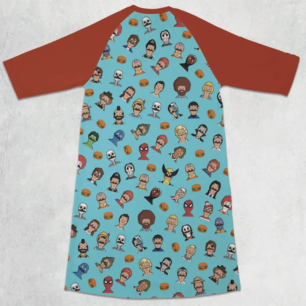 Many Faces of Bob's Burger 3/4 Sleeve Raglan Dress - 2