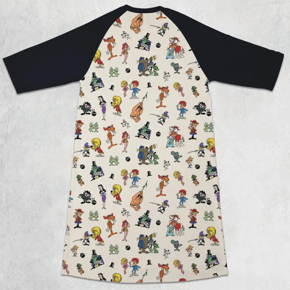 The Adventures of Rocky and Bullwinkle and Friends Characters Pattern 3/4 Sleeve Raglan Dress - 2