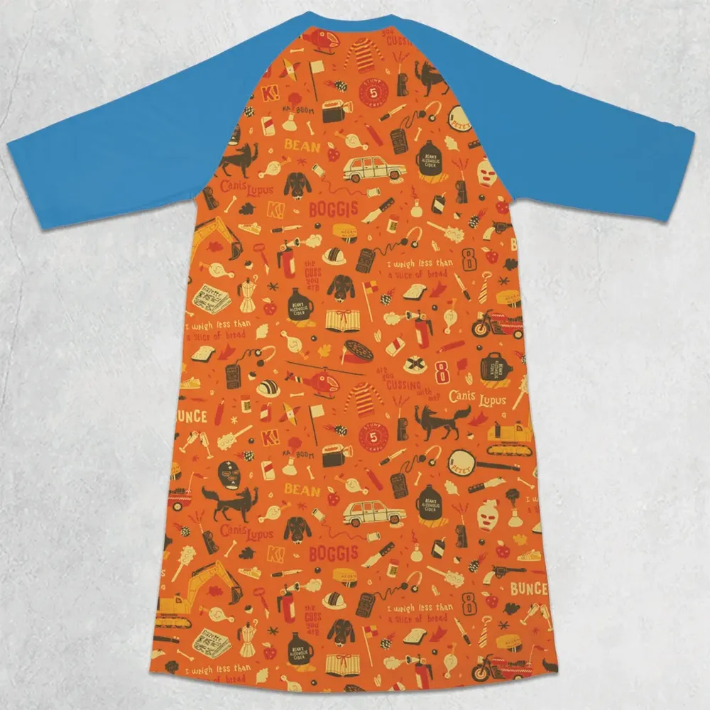 Fantastic Mr. Fox Pattern 3/4 Sleeve Raglan Dress - 2