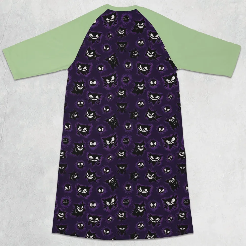 Gastly Haunter and Gengar Pokemon Pattern 3/4 Sleeve Raglan Dress - 2