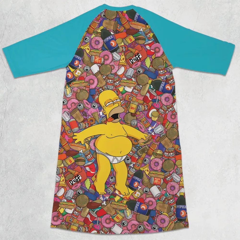 Homer Simpson Getting Drunk Duff Beer The Simpsons 3/4 Sleeve Raglan Dress - 2
