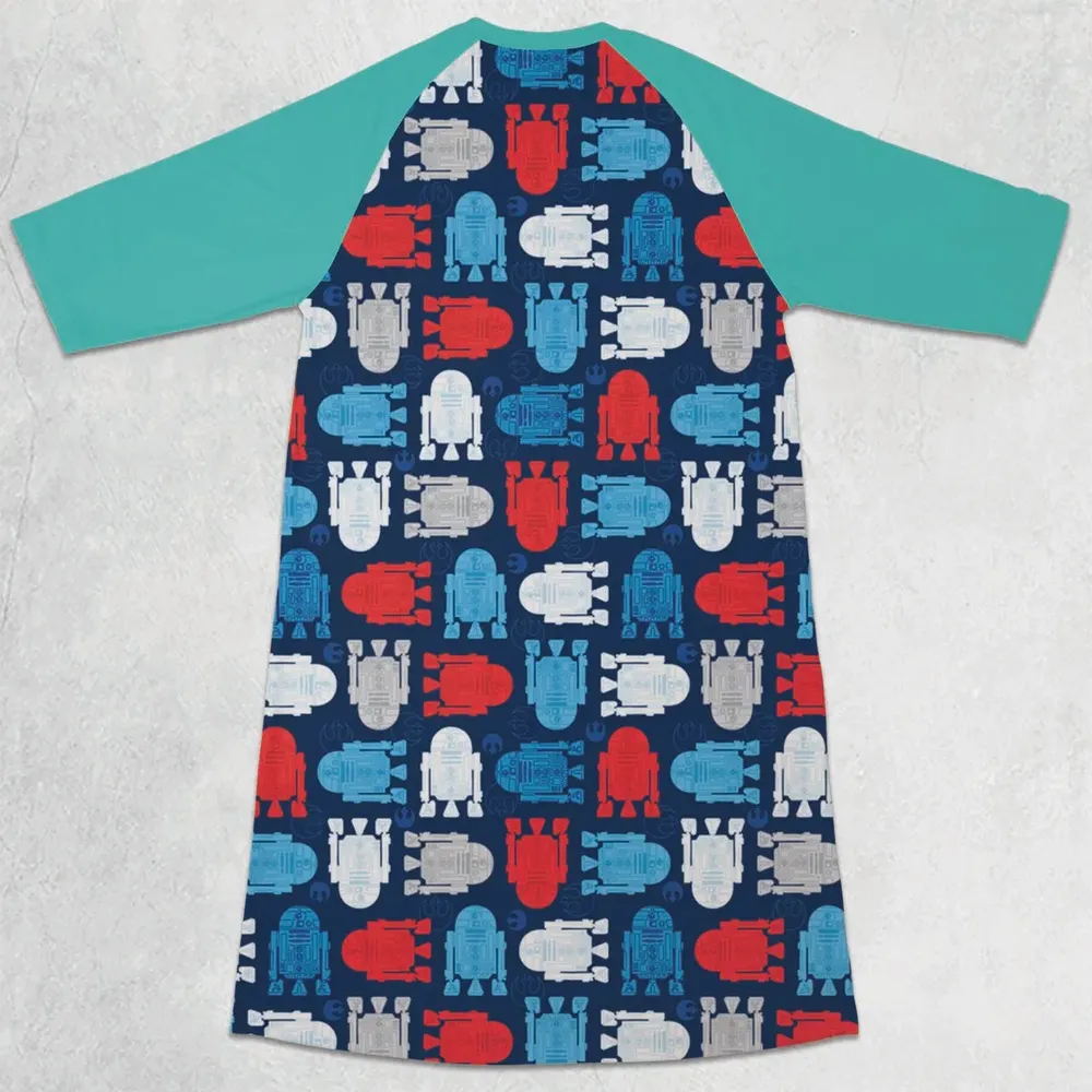 R2-D2 Star Wars 4th of July Pattern 3/4 Sleeve Raglan Dress - 2