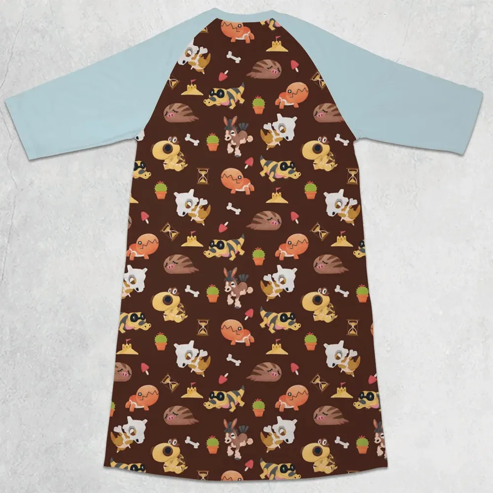 Ground Type Pokemon Pattern 3/4 Sleeve Raglan Dress - 2