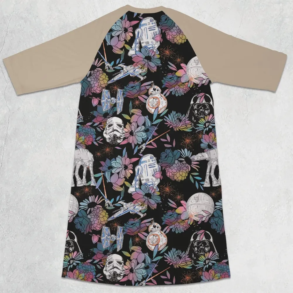 Floral Wars Dark Side Star Wars Pattern 3/4 Sleeve Raglan Dress - 2
