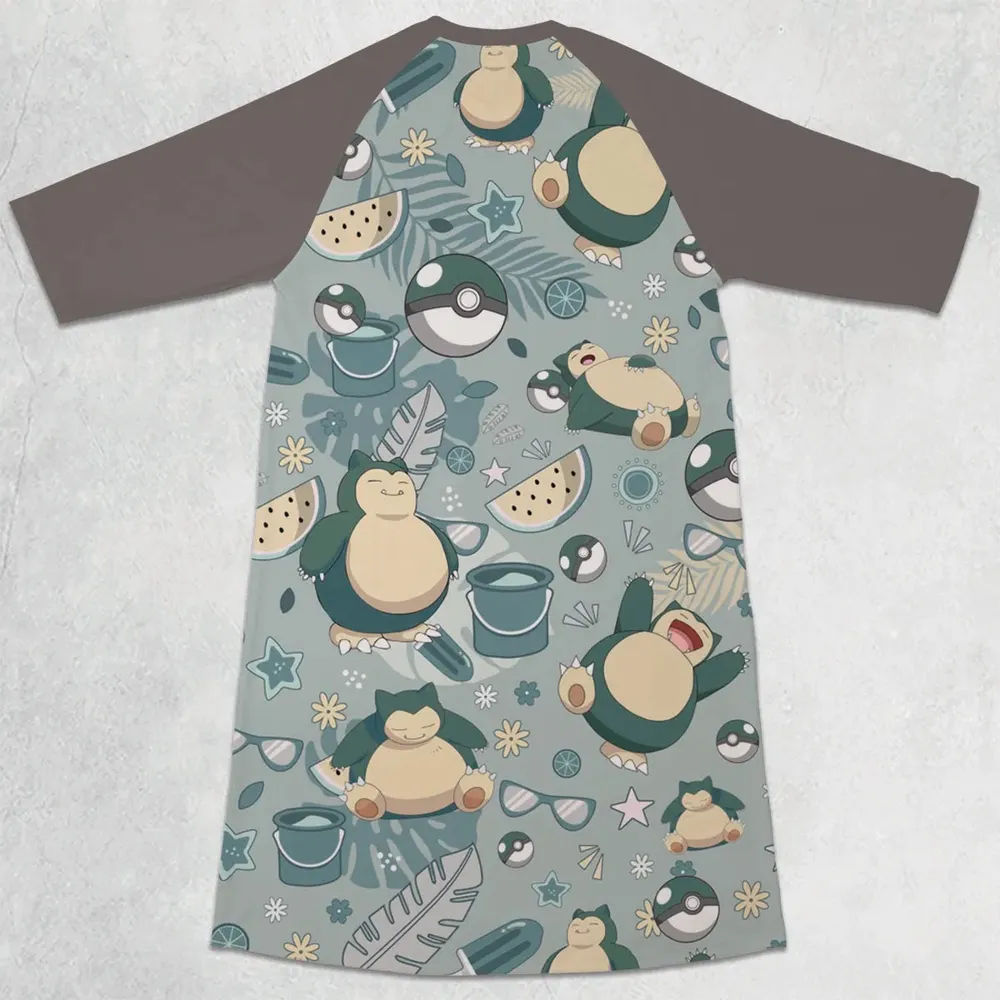 Summer Relax Snorlax Pokemon 3/4 Sleeve Raglan Dress - 2