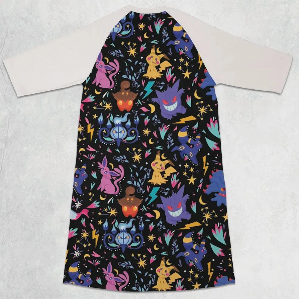 Ghost Buddies Cottagecore Pokemon Patterns 3/4 Sleeve Raglan Dress - 2