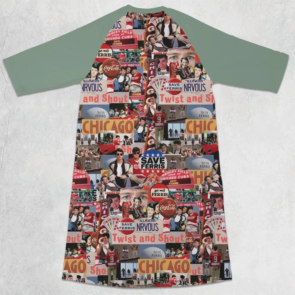 Vintage Aesthetic Ferris Bueller's Day Off 3/4 Sleeve Raglan Dress - 2
