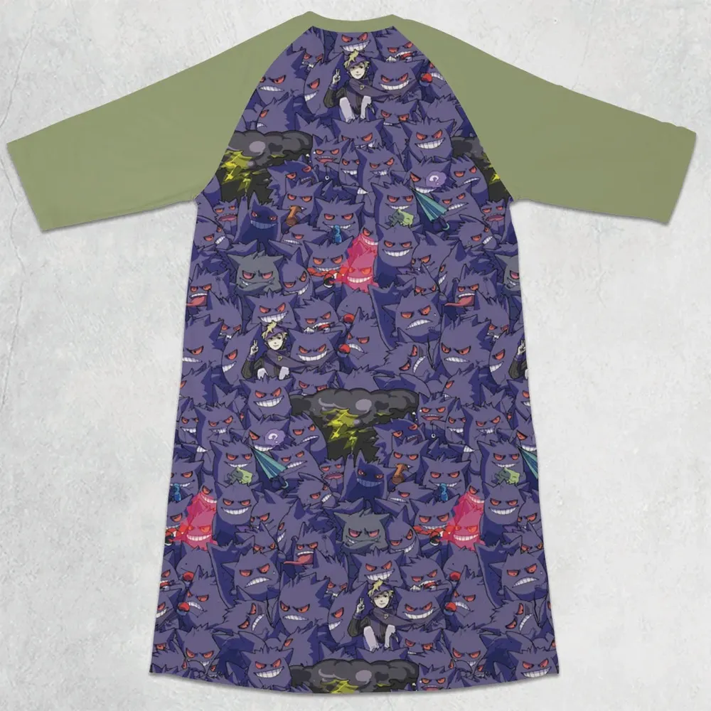 Gengars Pokemon Pattern 3/4 Sleeve Raglan Dress - 2