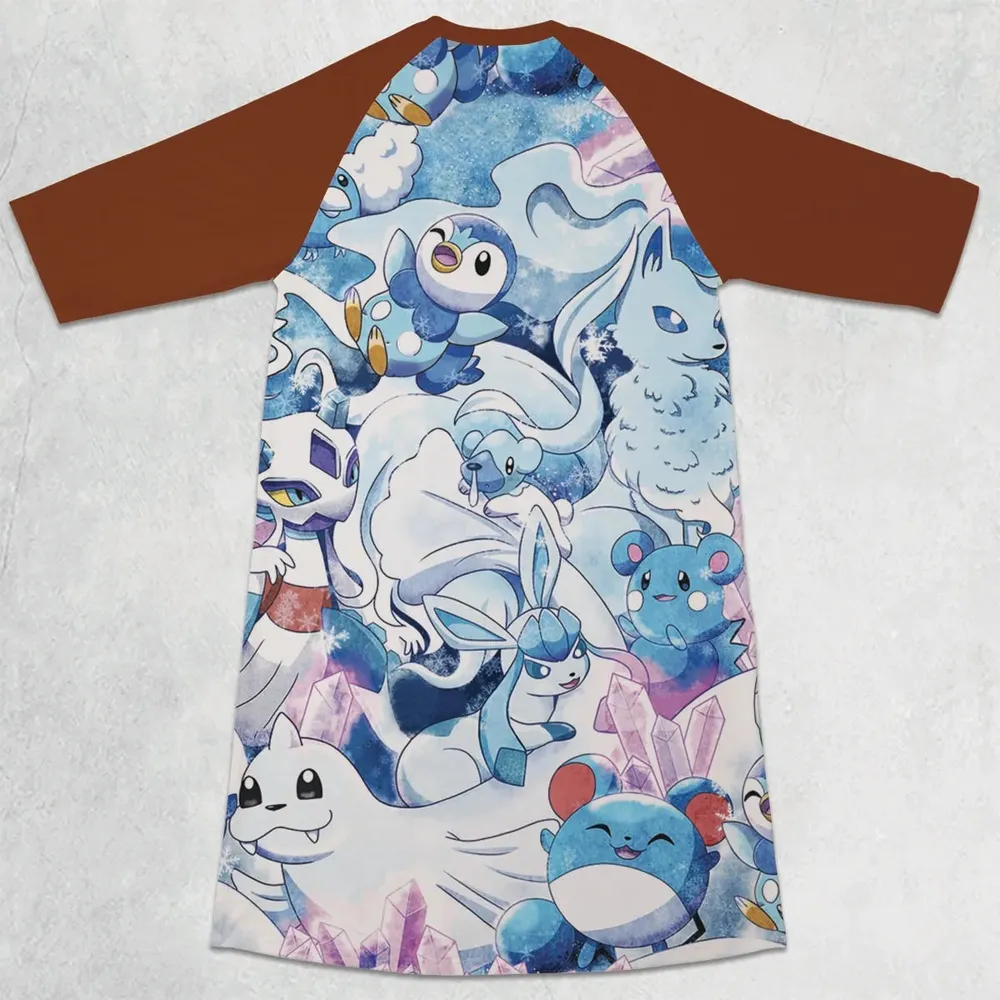 Winter Friends Pokemon Pattern 3/4 Sleeve Raglan Dress - 2