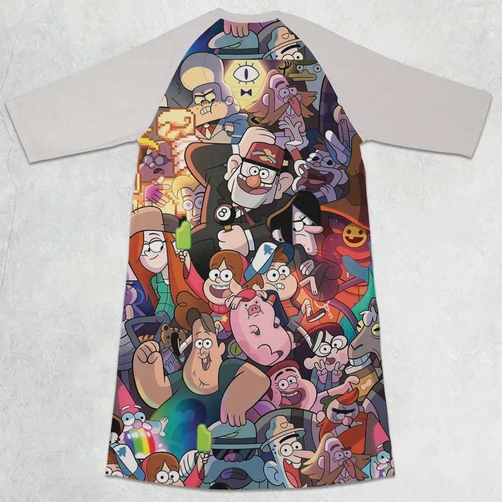 Gravity Falls Characters Pattern 3/4 Sleeve Raglan Dress - 2