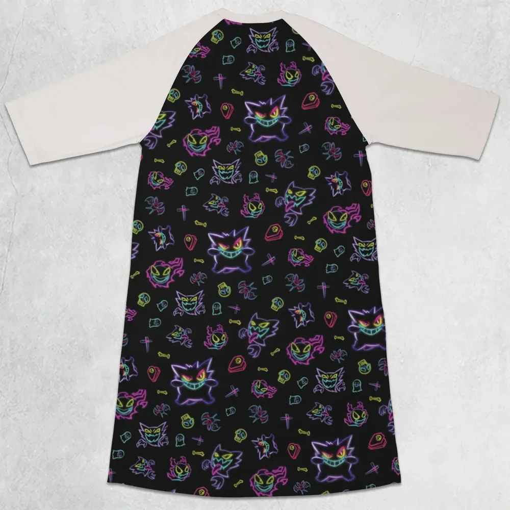 Neon Gastly Haunter Gengar Pokemon 3/4 Sleeve Raglan Dress - 2