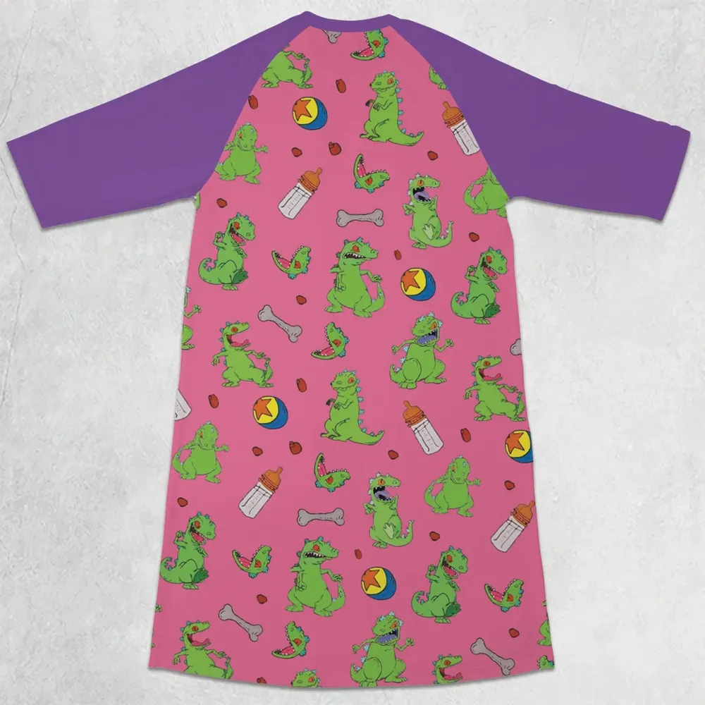 Rugrats Reptar Pattern 3/4 Sleeve Raglan Dress - 2