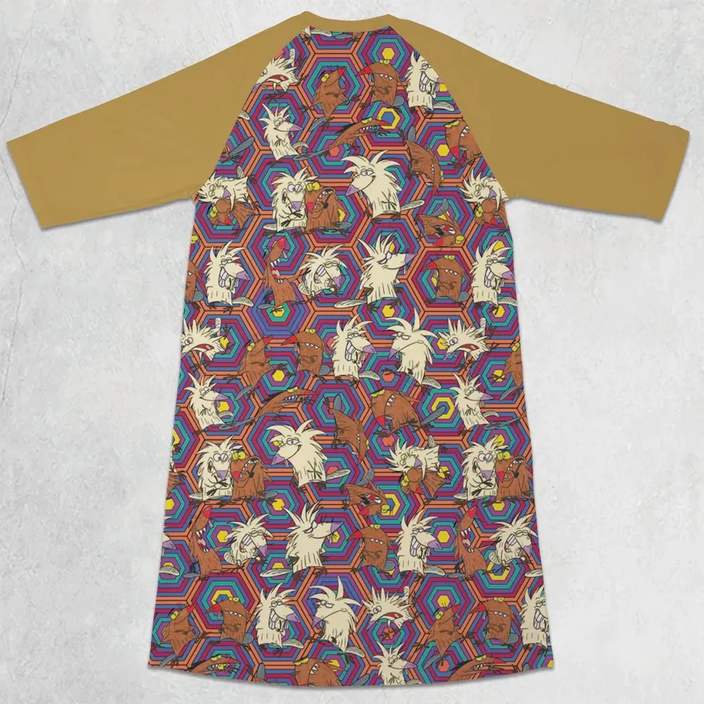 The Angry Beavers Pattern 3/4 Sleeve Raglan Dress - 2