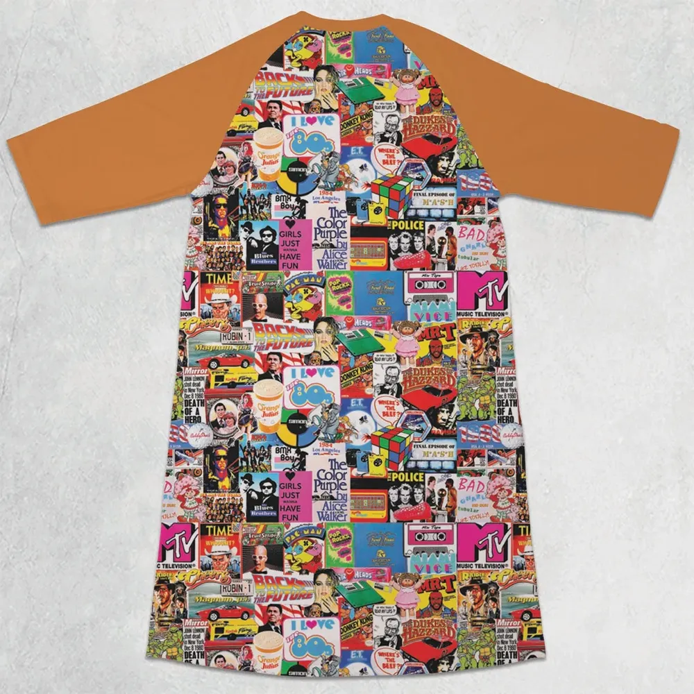 I heart 80s Collage Mr. T Back To the Future Pac-man 3/4 Sleeve Raglan Dress - 2
