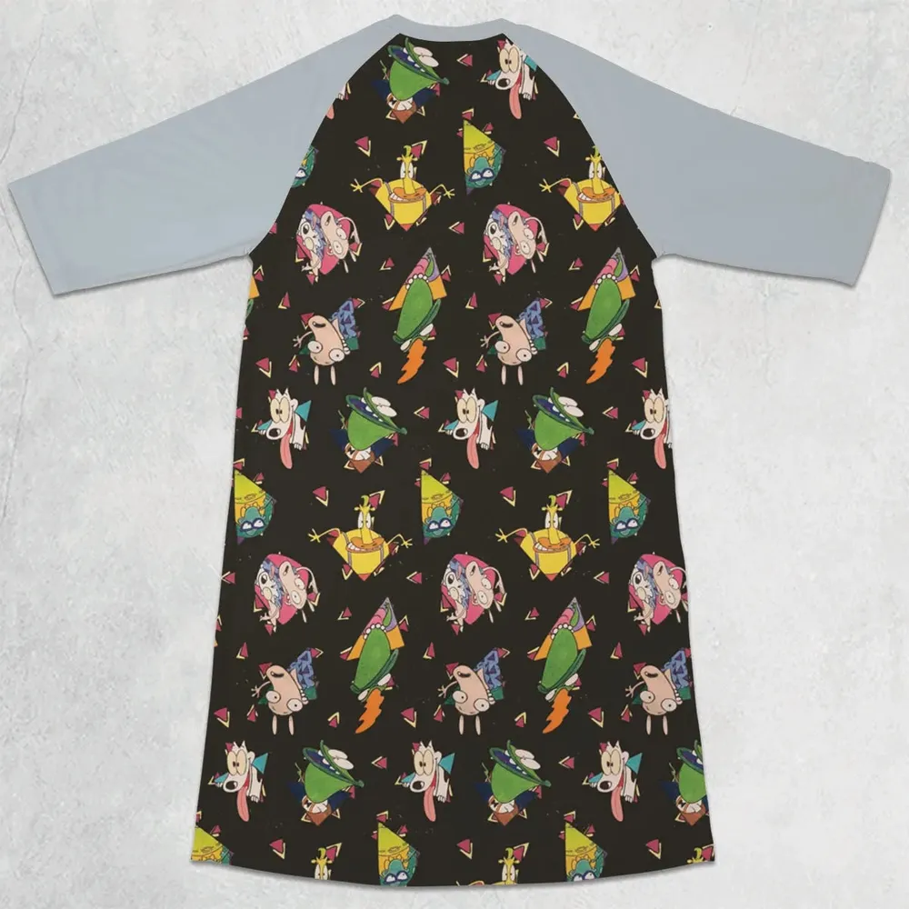 Rocko's Modern Life Pattern 3/4 Sleeve Raglan Dress - 2