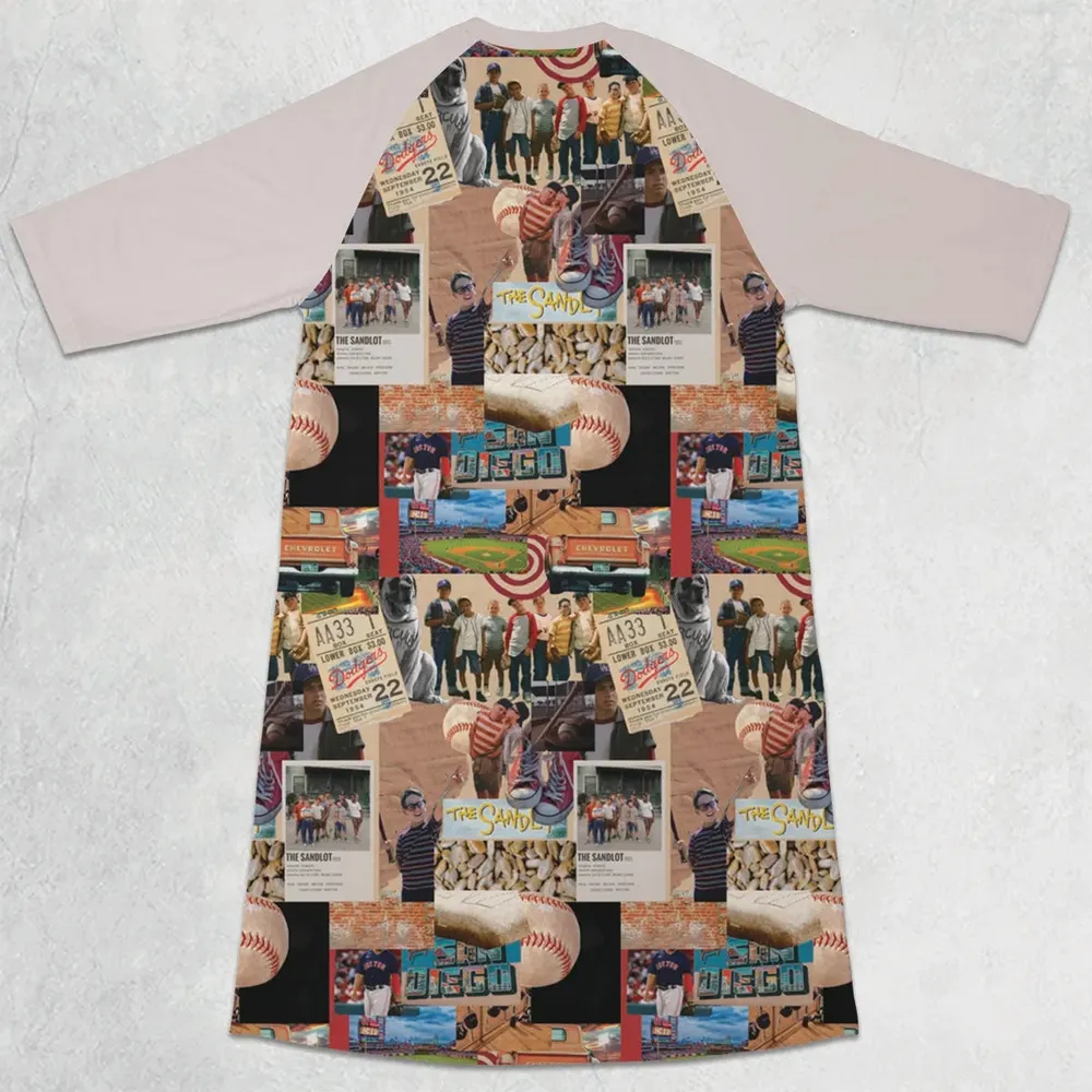 Memorable Baseball Movie Scenes Collage The Sandlot 3/4 Sleeve Raglan Dress - 2