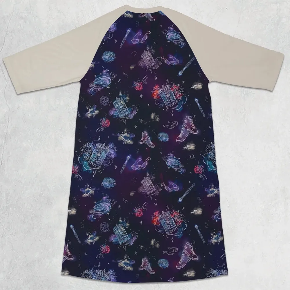 Tardis Doctor Who Seamless 3/4 Sleeve Raglan Dress - 2