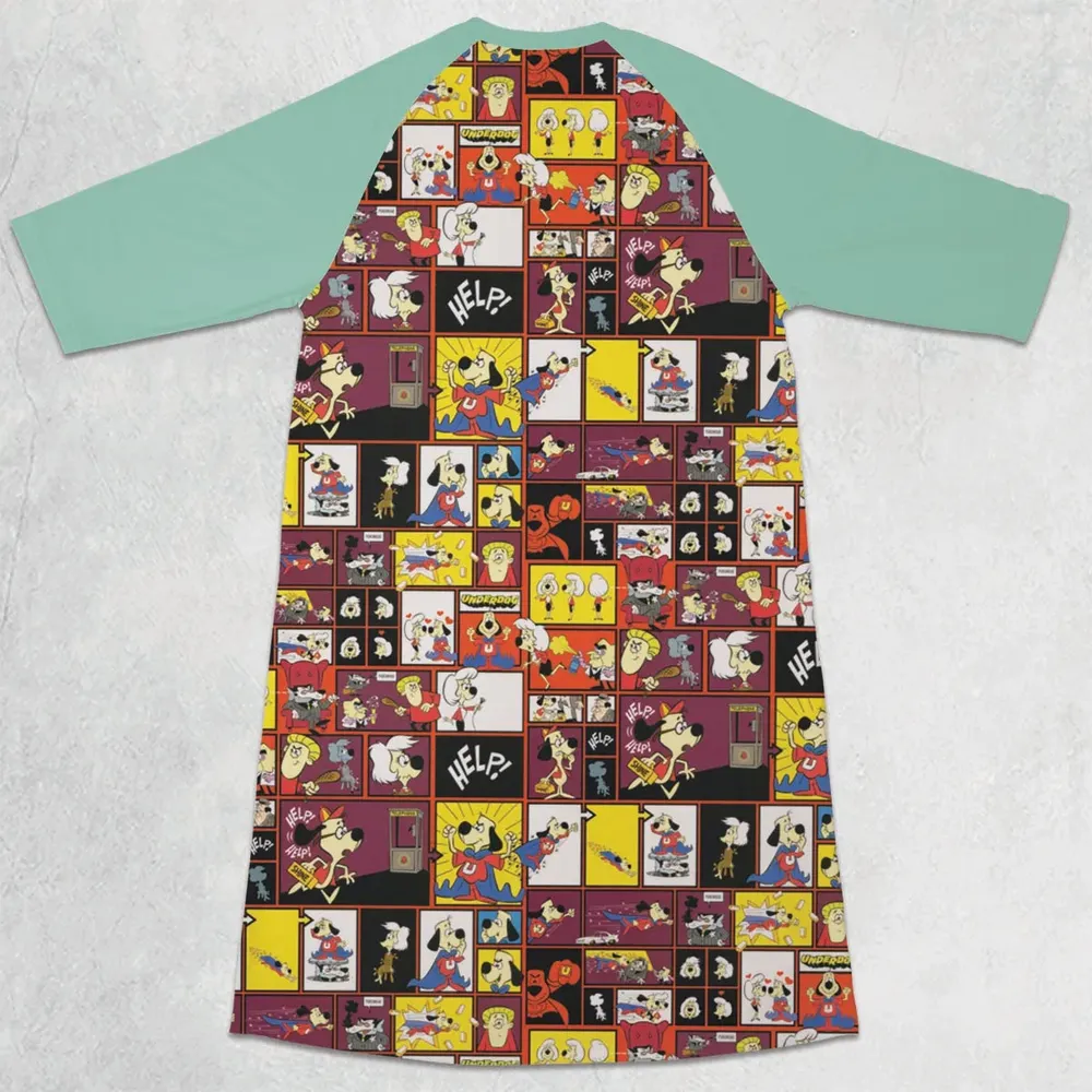 Underdog Cartoon Pattern 3/4 Sleeve Raglan Dress - 2