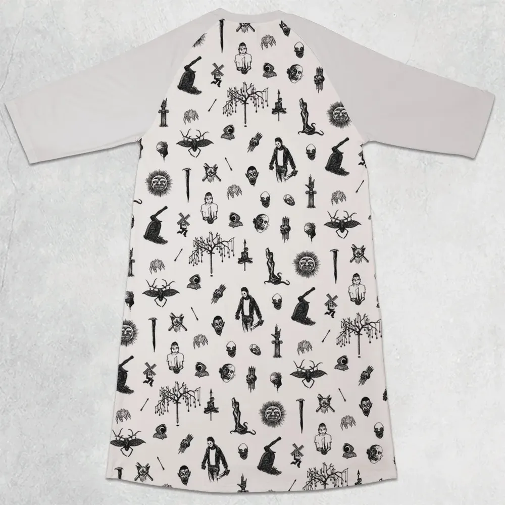 Nosferatu Pattern 3/4 Sleeve Raglan Dress - 2