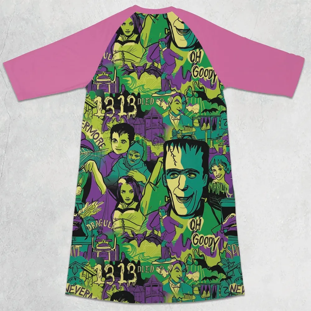 Oh Groovy Frankenstein Universal Horror 3/4 Sleeve Raglan Dress - 2
