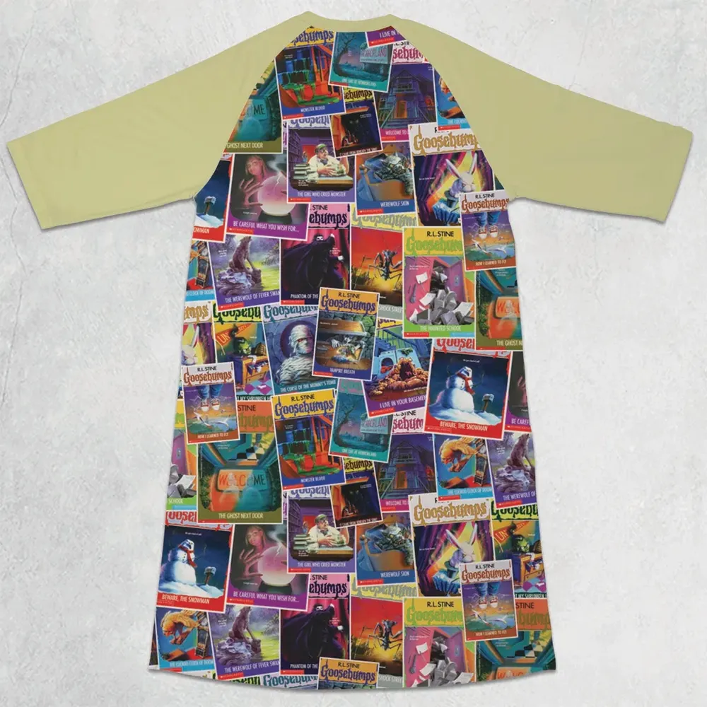Goosebumps Monster Collage Pattern 3/4 Sleeve Raglan Dress - 2