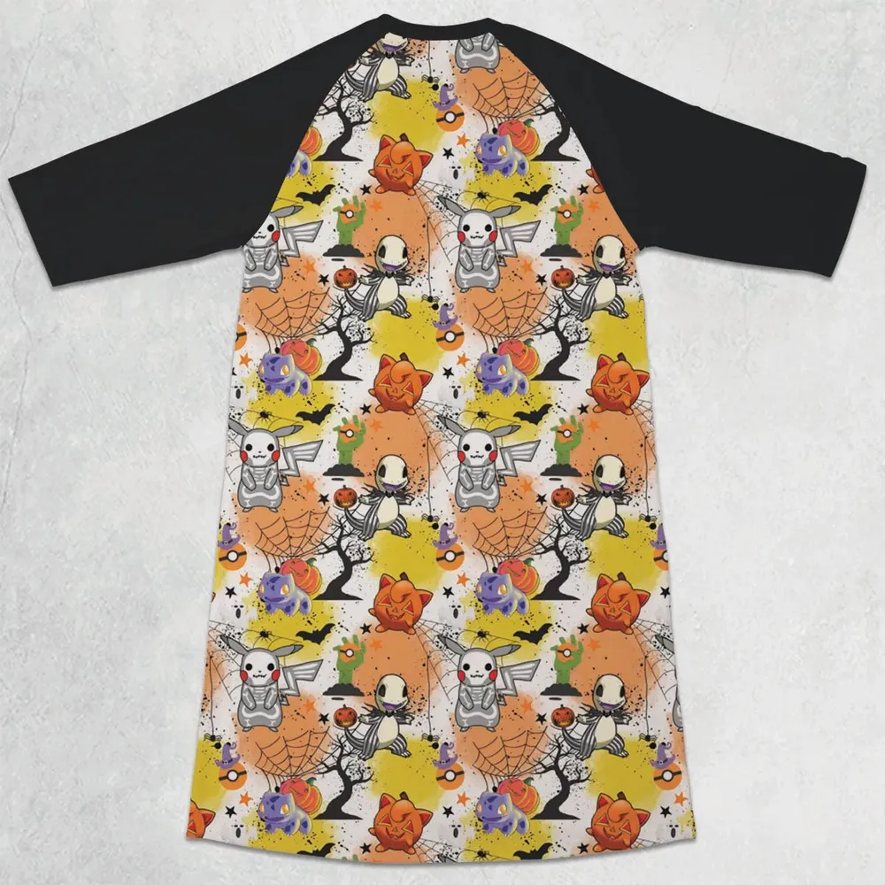 Spooky Costume Pikachu Charmander Jigglypuff Bulbasaur Pokemon 3/4 Sleeve Raglan Dress - 2