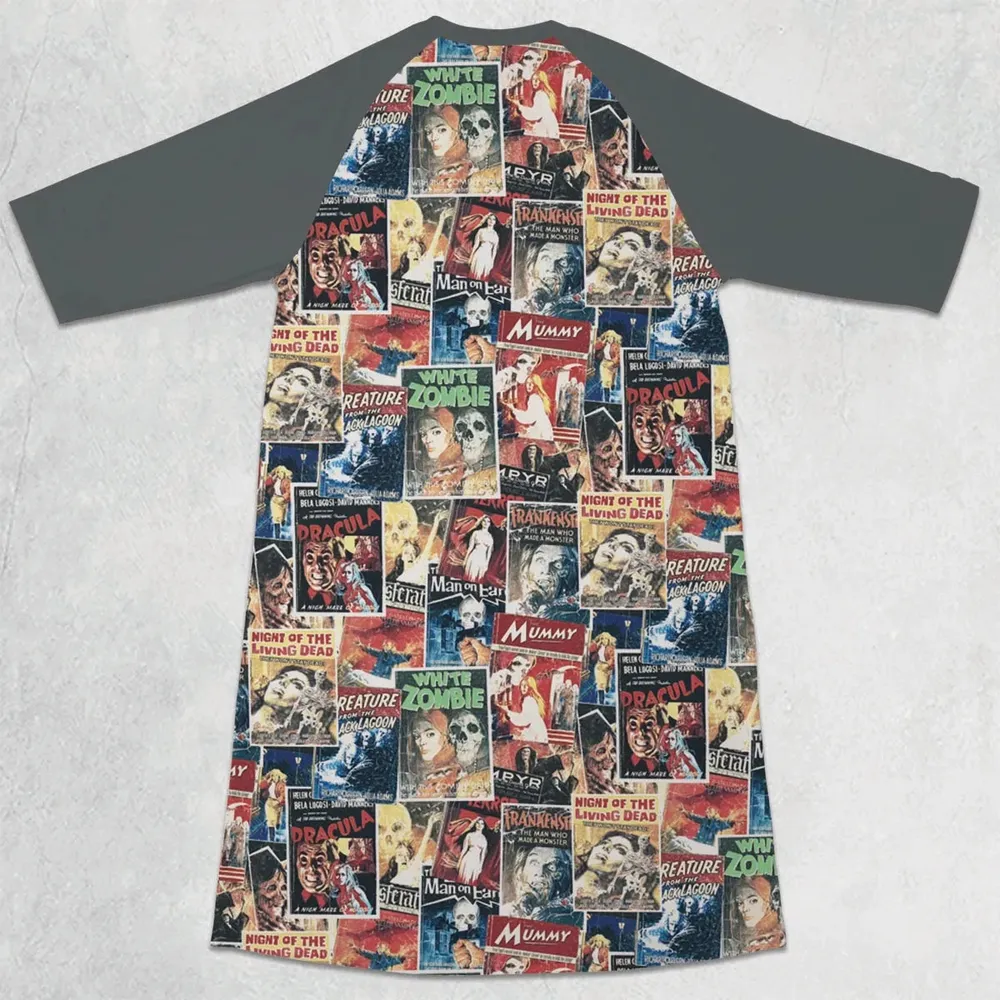 Pioneering '50s Classics Monster Hammer Horror Films 3/4 Sleeve Raglan Dress - 2