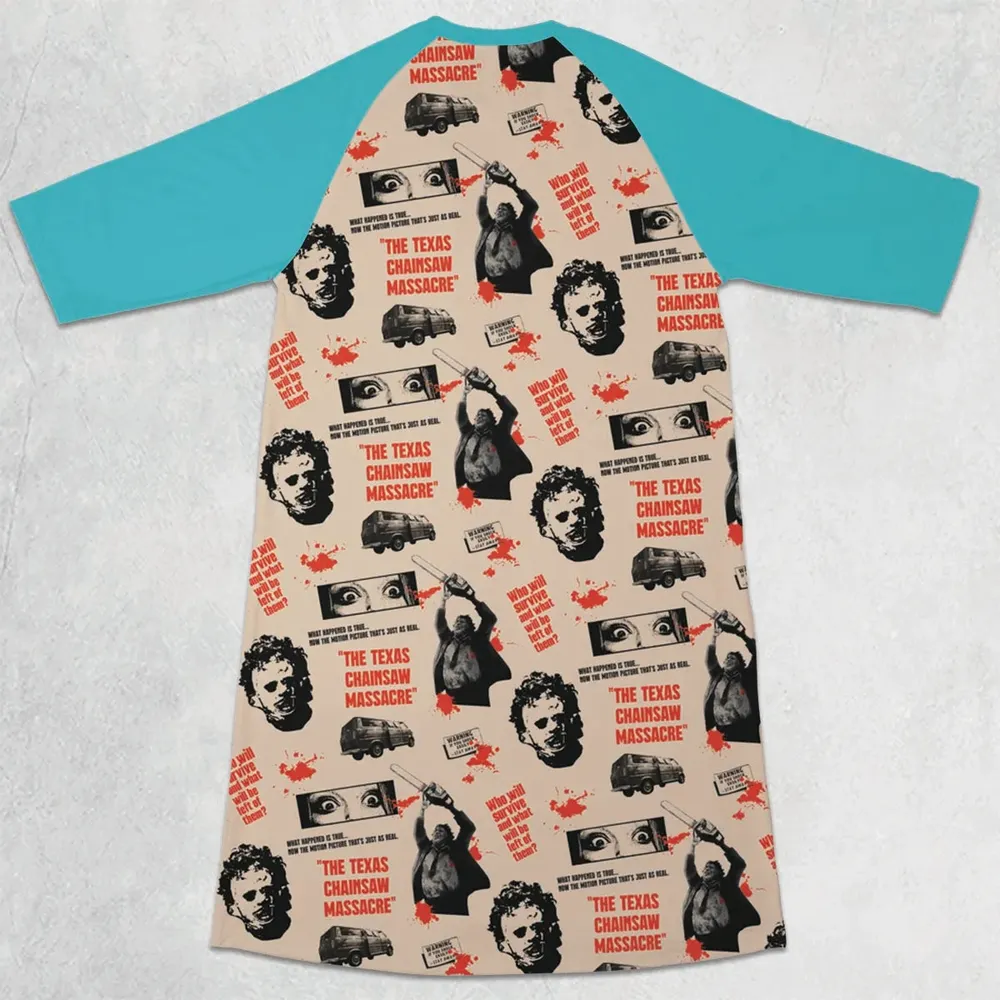 Leatherface The Texas Chainsaw Massacre Horror Pattern 3/4 Sleeve Raglan Dress - 2